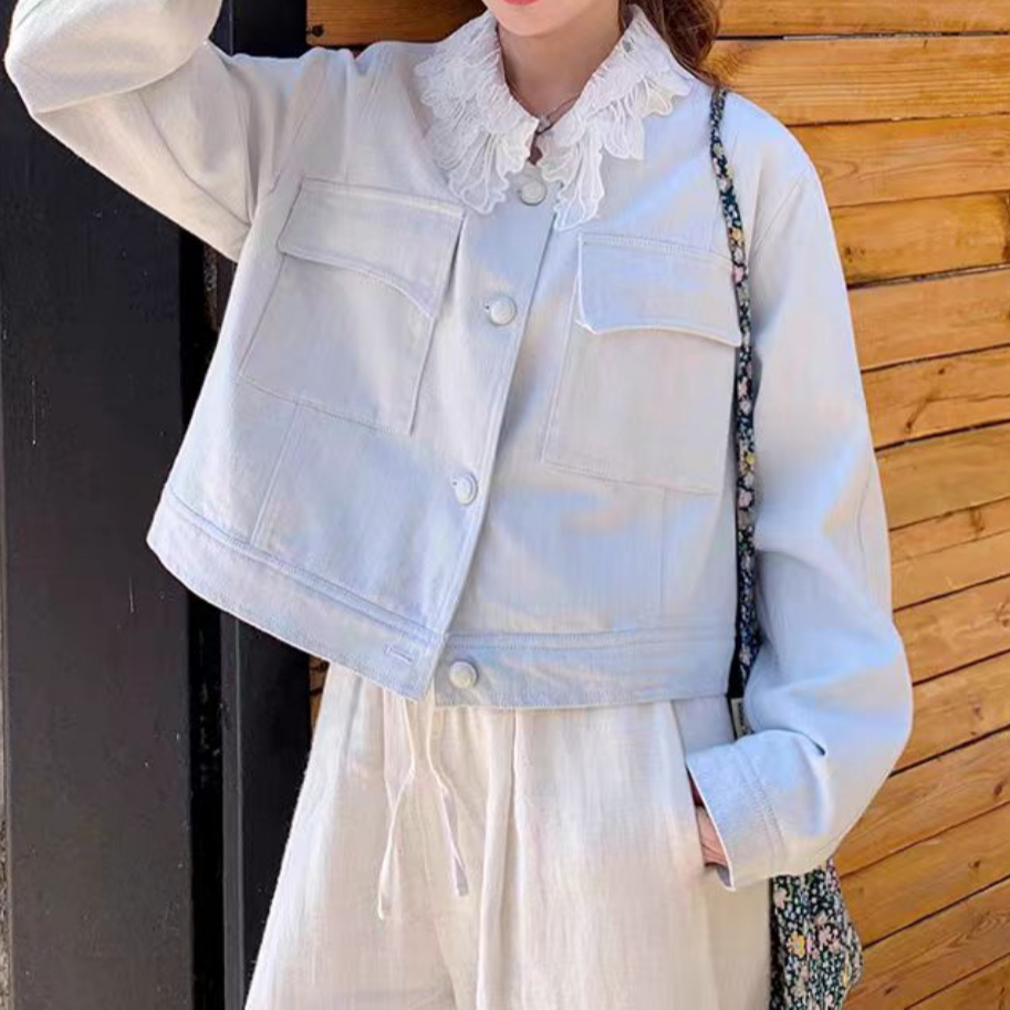 牛仔外套蕾丝短款2025新款春季小个子时尚百搭牛仔夹克上衣外套女
