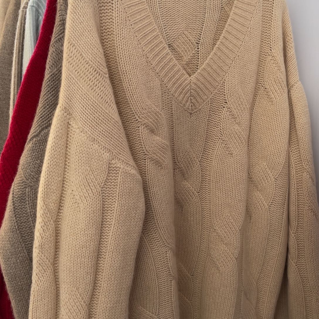 V领 大麻花 羊绒衫