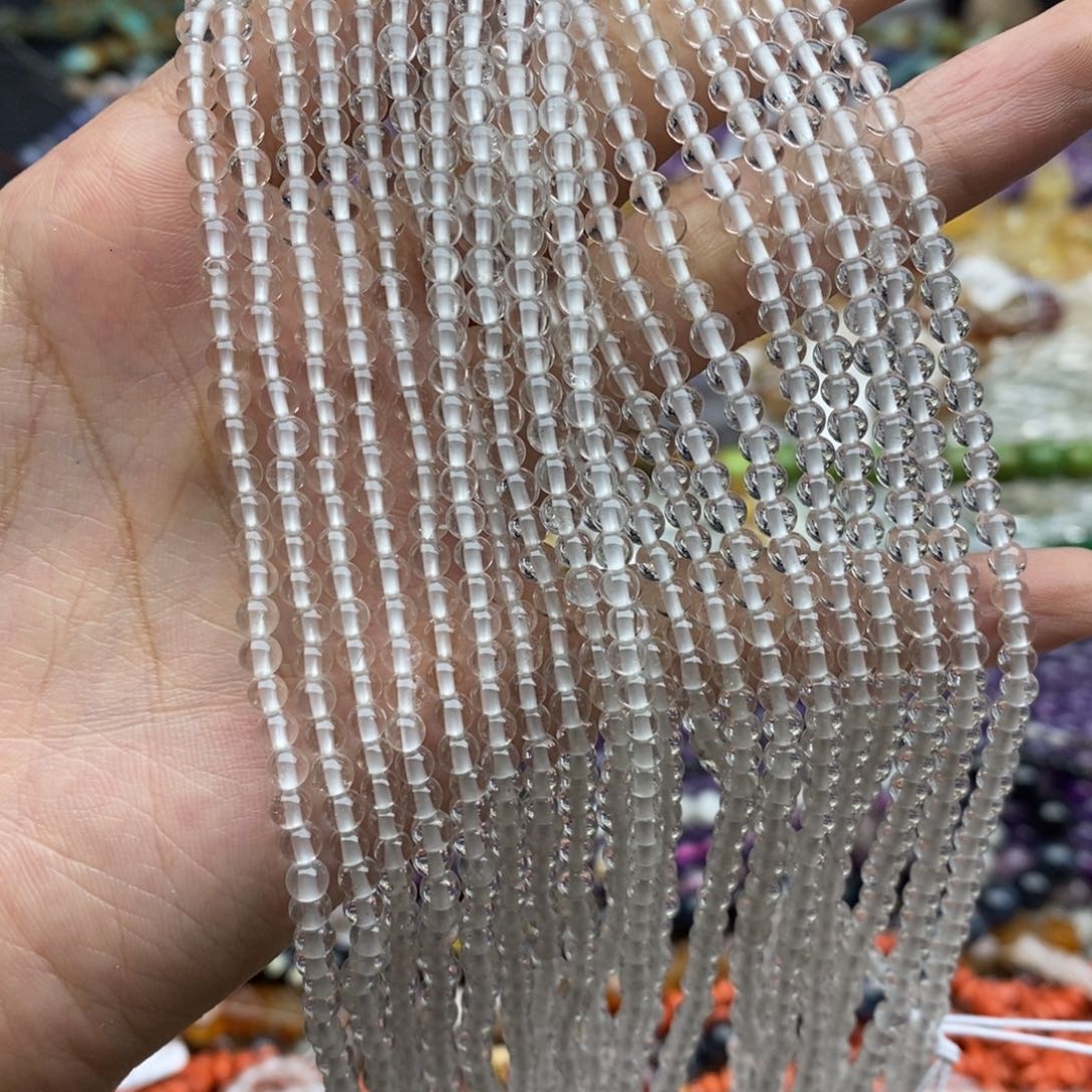 未镶嵌玛瑙/玉髓珠宝半成品一条纯天然白水晶3.8mm圆珠