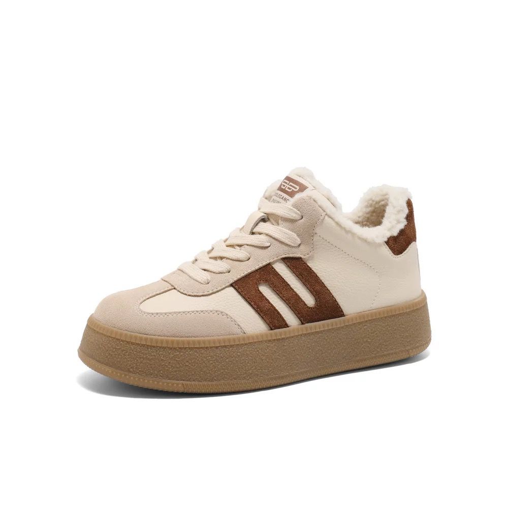 跑道 厚底中帮德训鞋休闲运功板鞋百搭高帮女棉鞋子