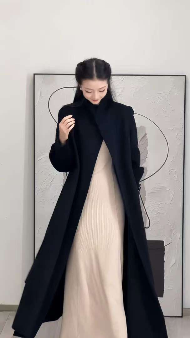 直下摆扎染女冬季毛呢外套时尚双面网红宽松