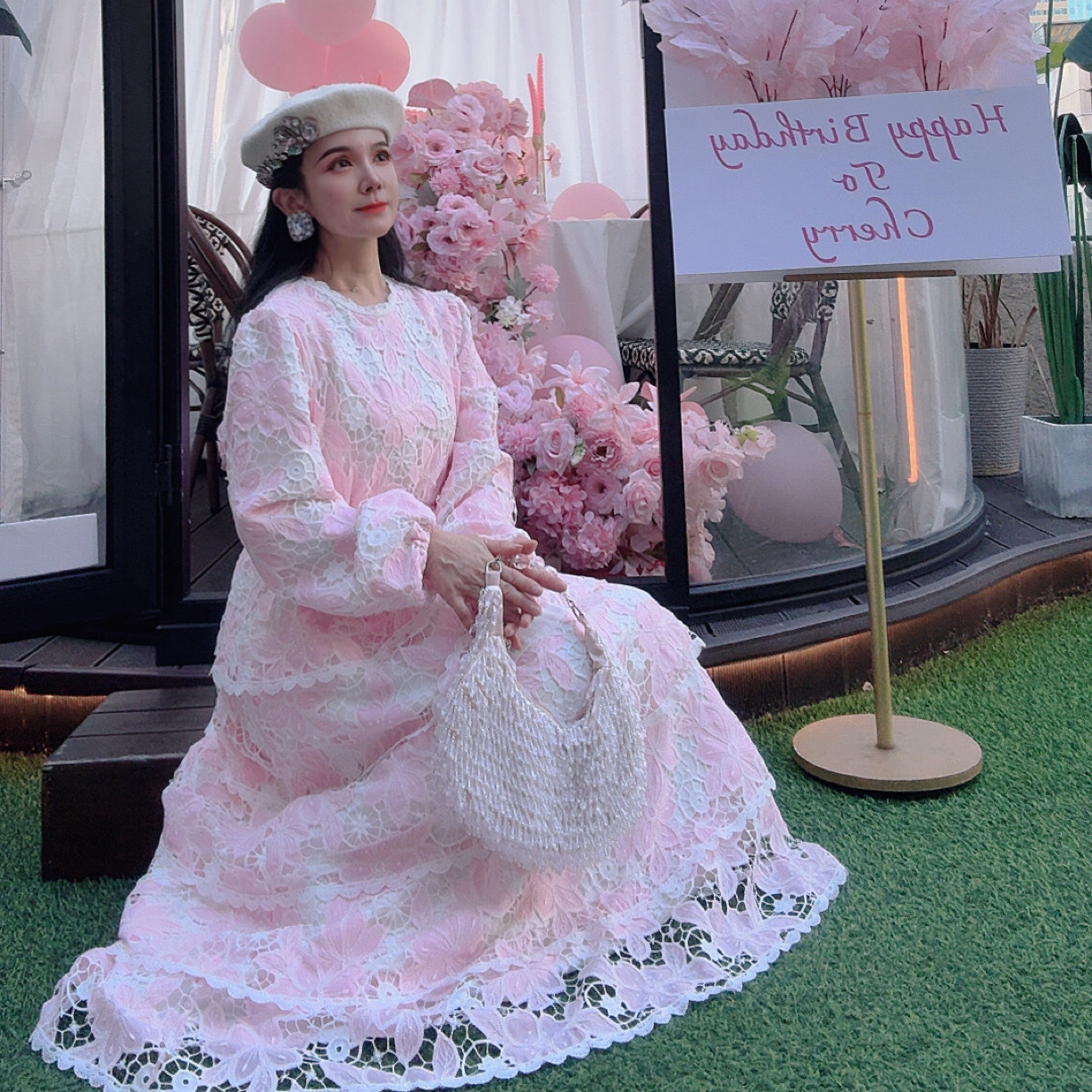 安霓王妃【仙女座】设计师原创重工刺绣法式公主大码蛋糕长款连衣裙