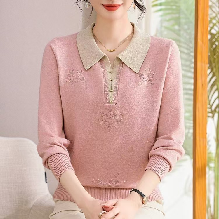 妈妈秋装2025新款针织衫中老年女小衫洋气外穿上衣打底衫9055