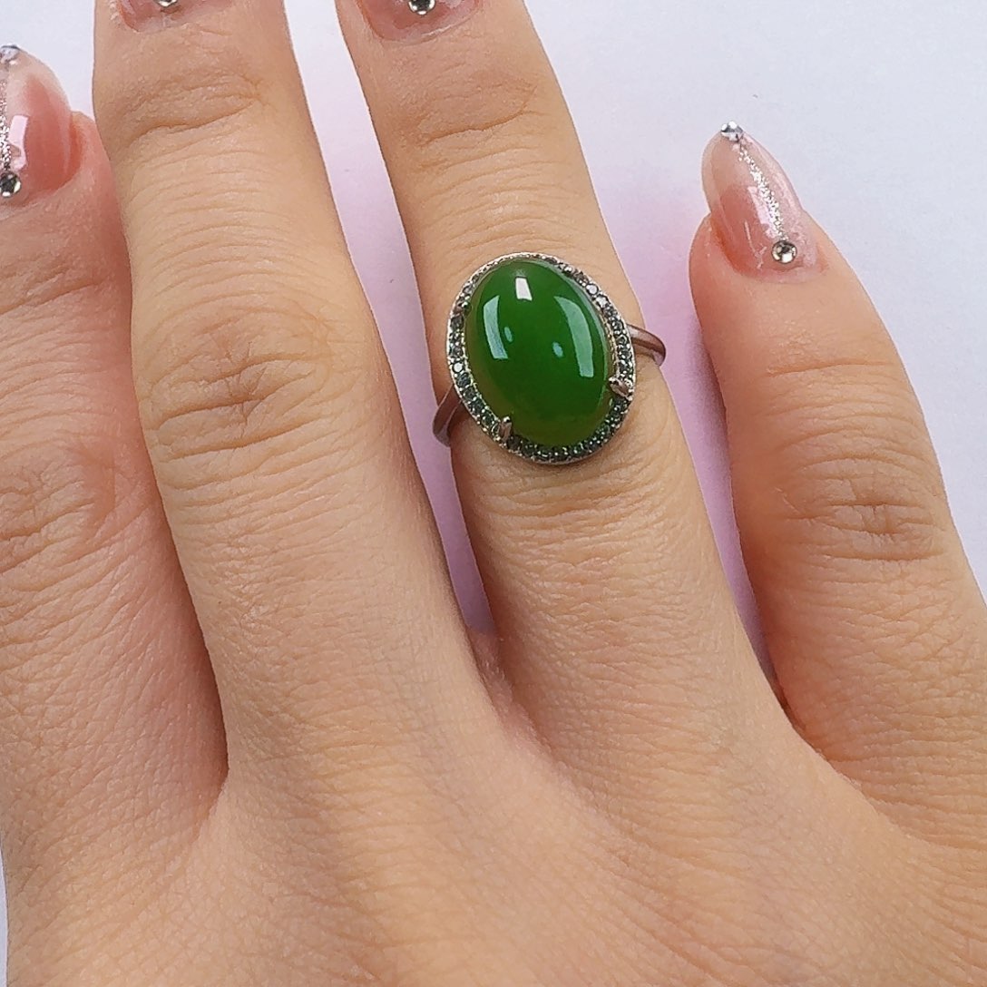 银S925镶嵌戒指和田玉（碧玉）爱****狼198