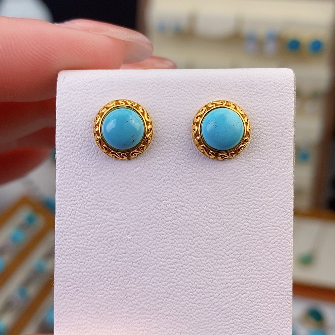 银S925镶嵌绿松石耳饰