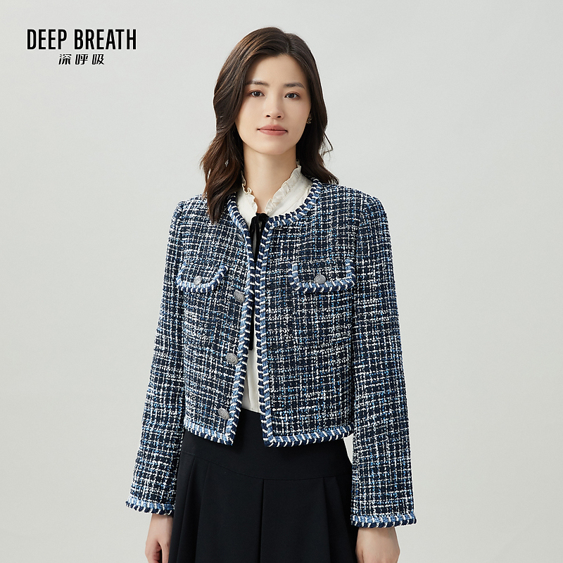 DEEP BREATH深呼吸女装新款时尚精致格纹小香风短款外套女8400067