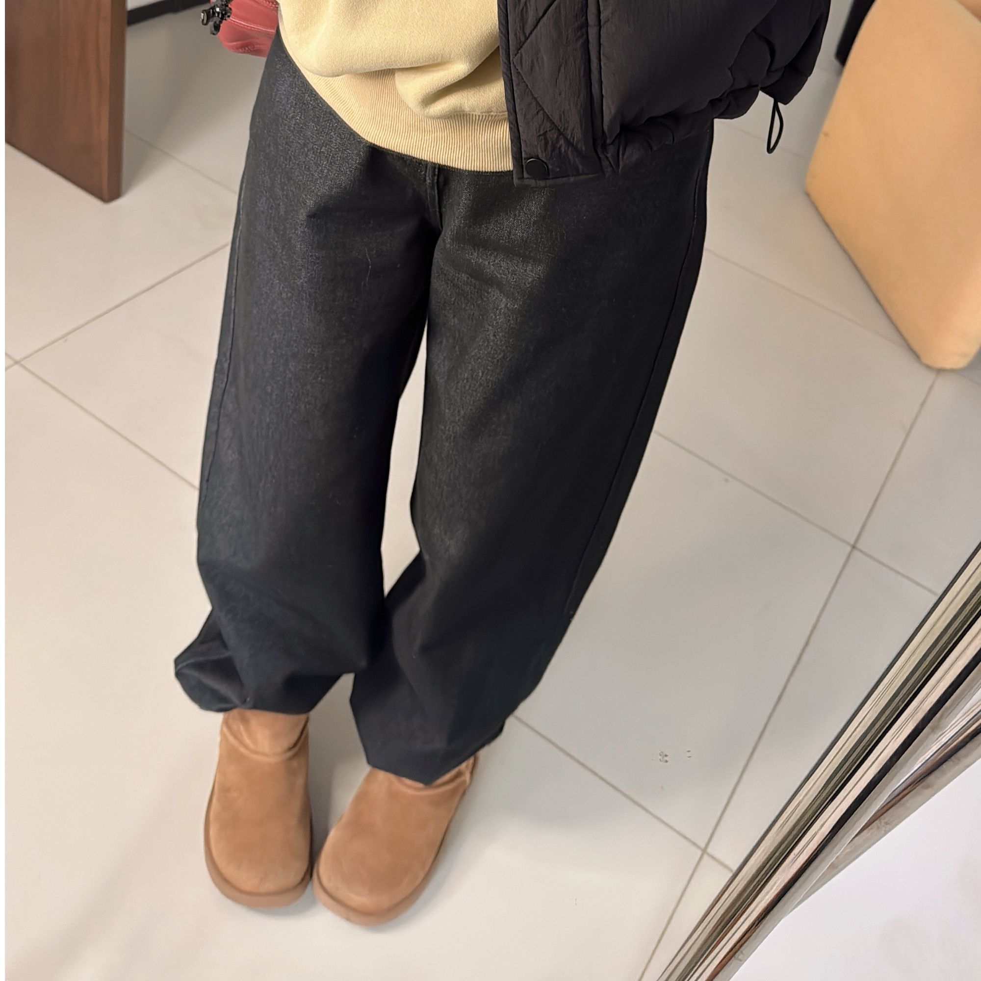 【丽姐女装】黑茶直筒｜深邃质感 高色牢度显瘦遮胯牛仔裤K0376