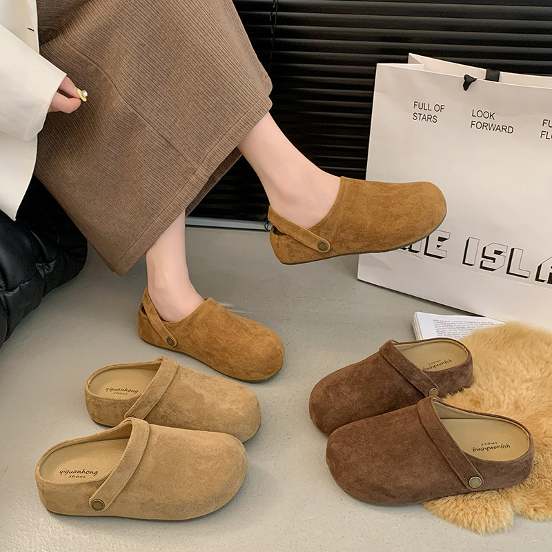 厚底勃肯女鞋2025新款秋季一脚蹬包头半拖鞋外穿复古增高穆勒半拖