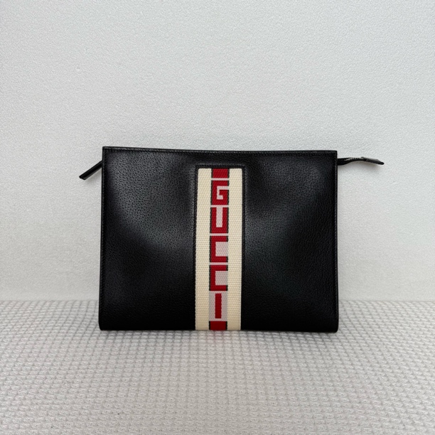 99新 GUCCI/古驰 6146/黑色经典男士拼色时尚休闲手拿包