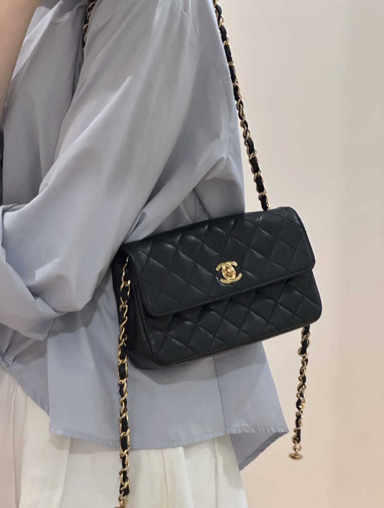 95新 Chanel/香奈儿 黑金cf19双金珠中古包 有标无卡 1开95新