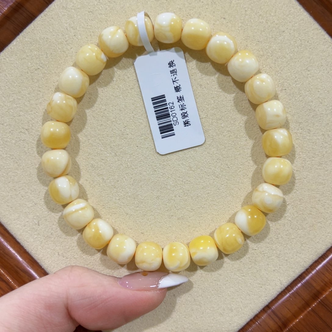 蜜蜡手链未镶嵌橘***?8.5m金瓷白妖花