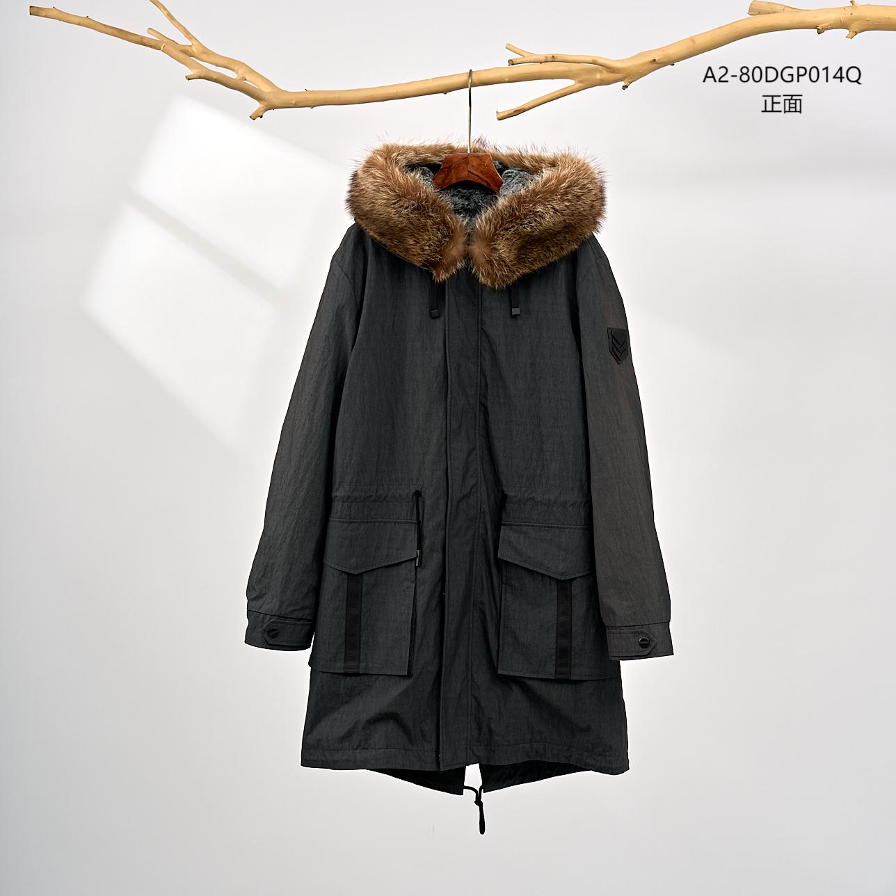 【AZ】214-A2-80DGP014Q男装连帽带毛的长款外套