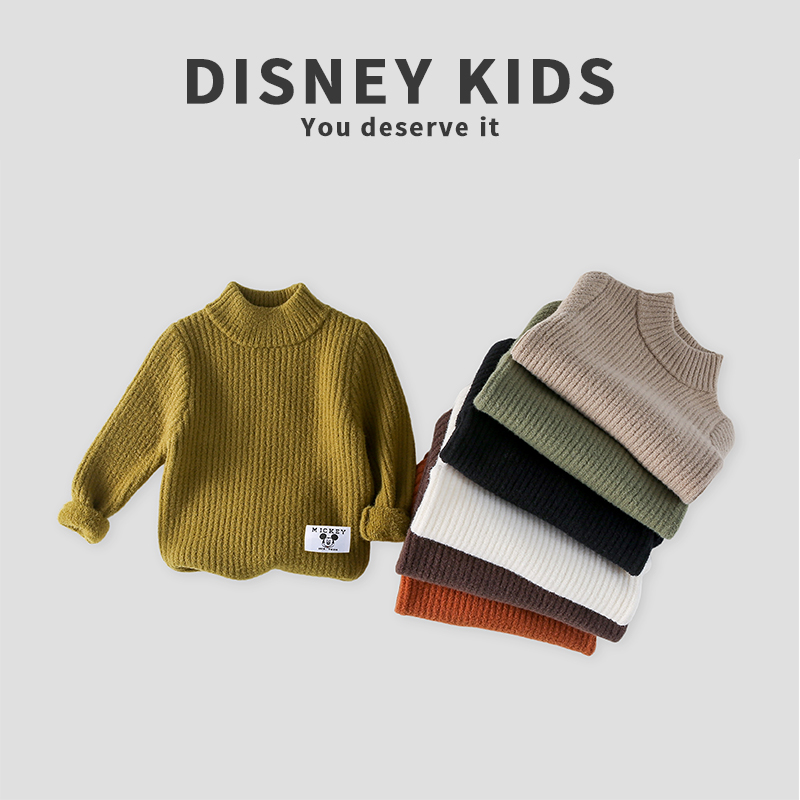 迪士尼儿童一体绒针织毛衣冬款男女童加厚保暖打底衫XOT4ZS501