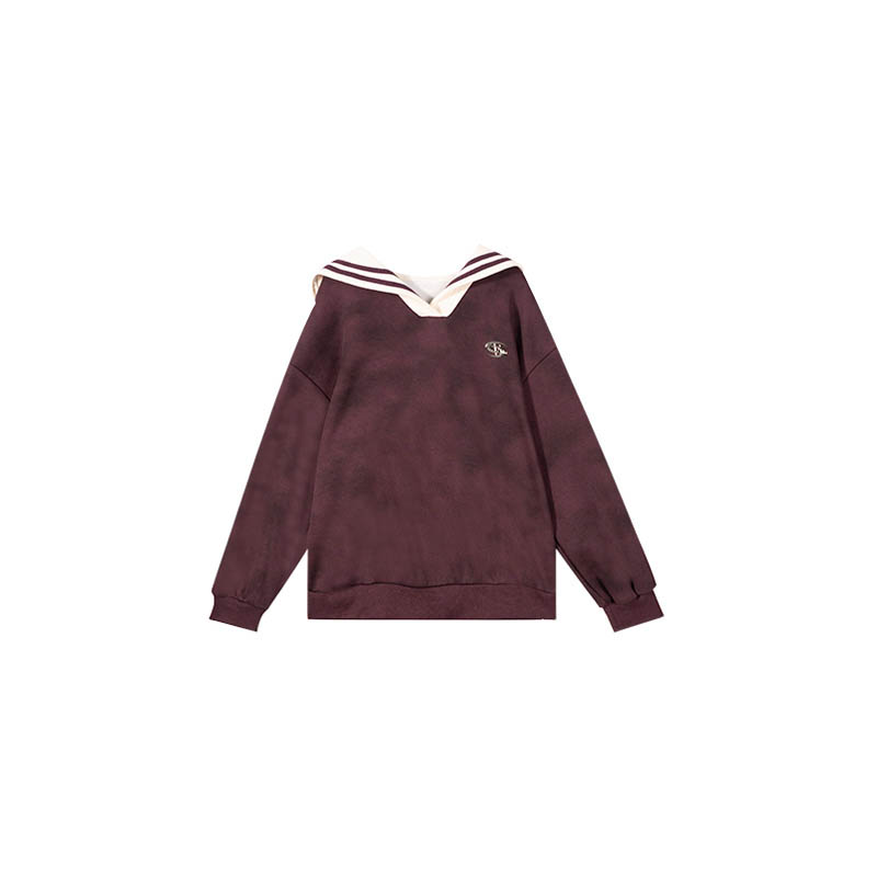 （女装）4198 慵懒设计感撞色海军领加绒卫衣