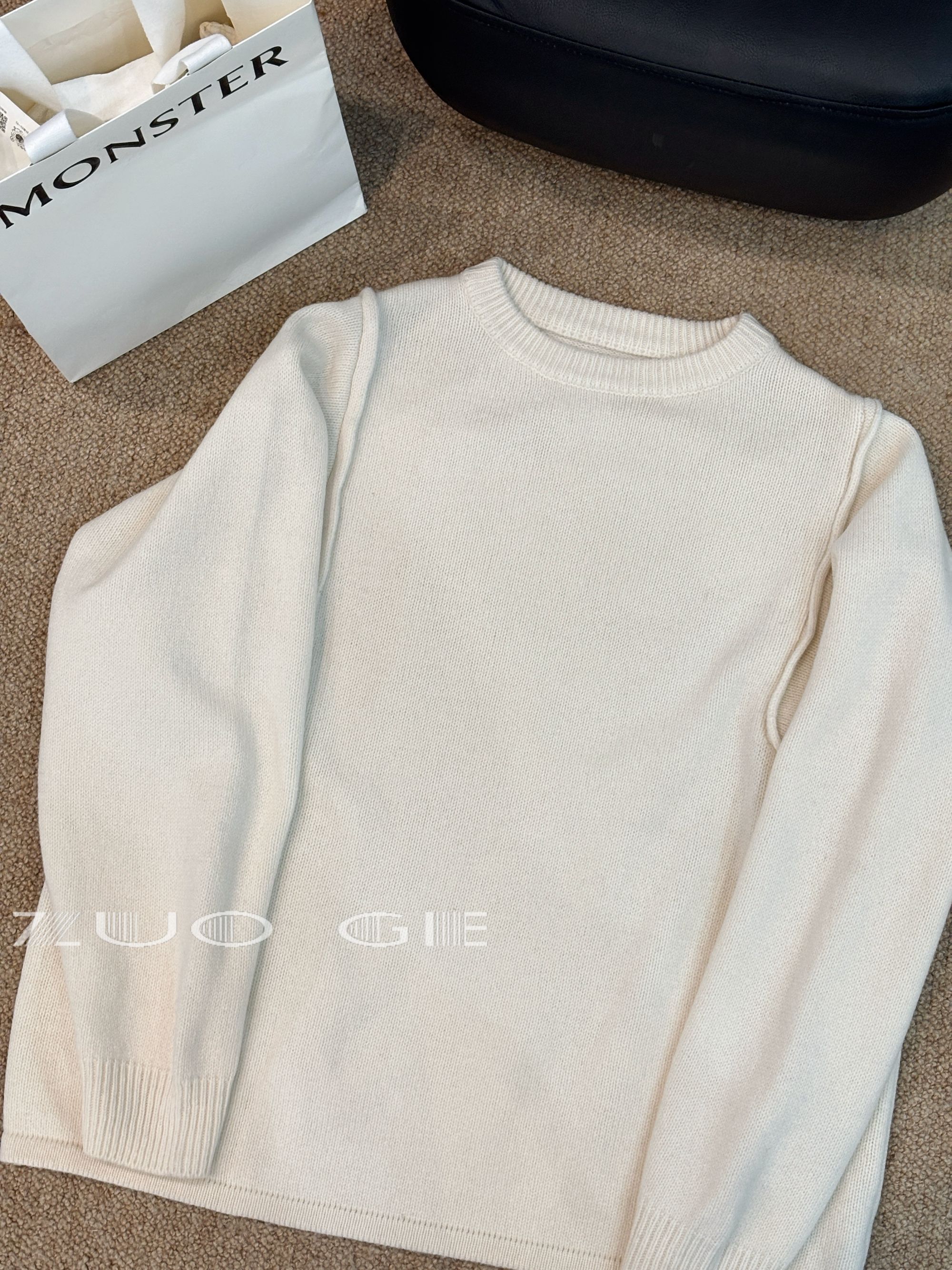 100羊毛螺纹针织领口毛衣上衣Z00252