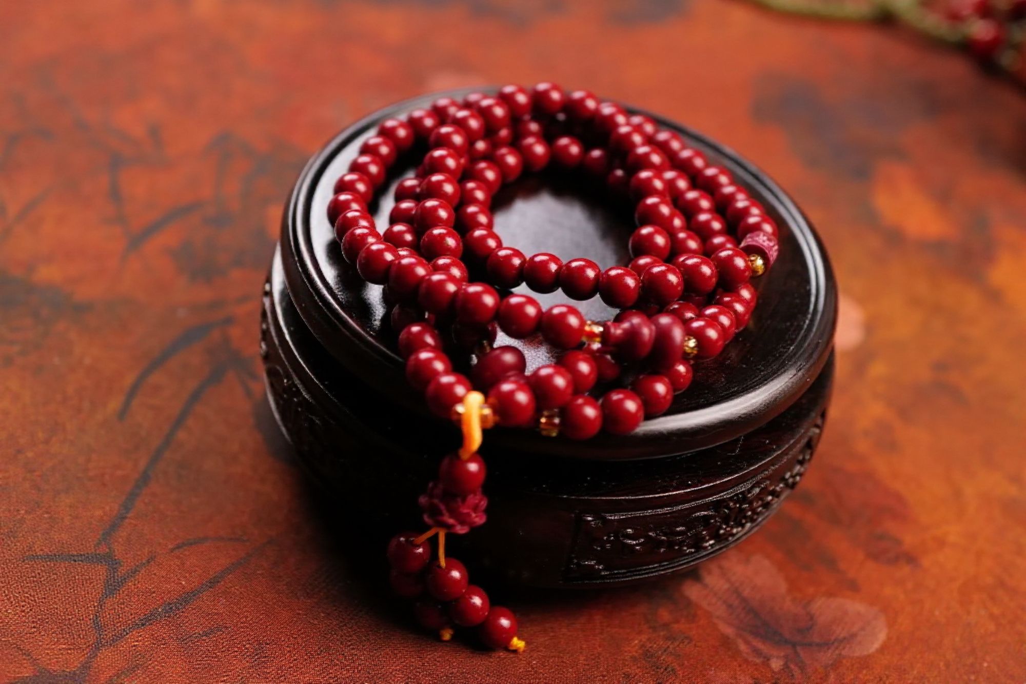 天然辰砂108颗朱砂五圈手串8mm YW17