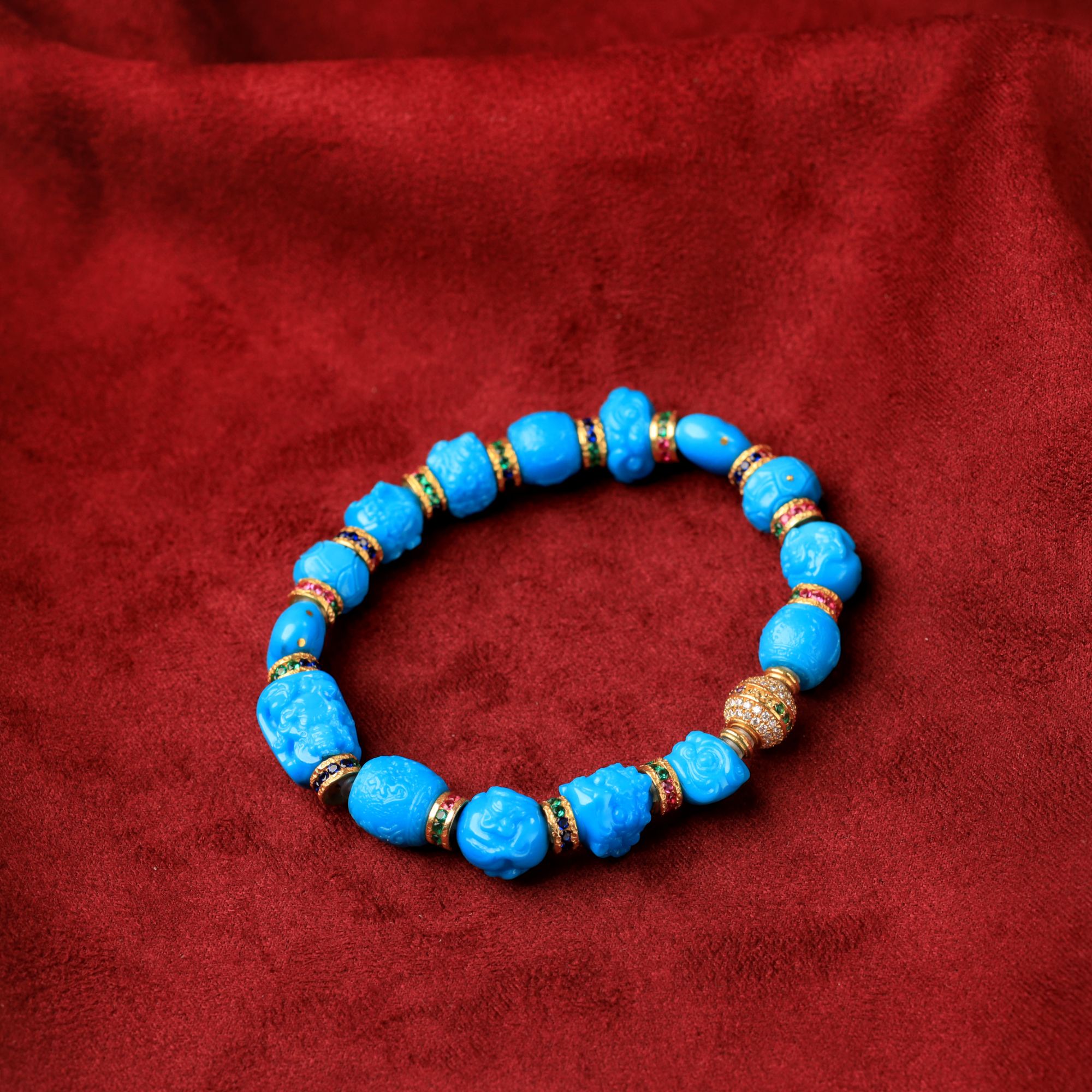 『易婵居甄选』-原矿绿松石暴力蓝设计款多宝串