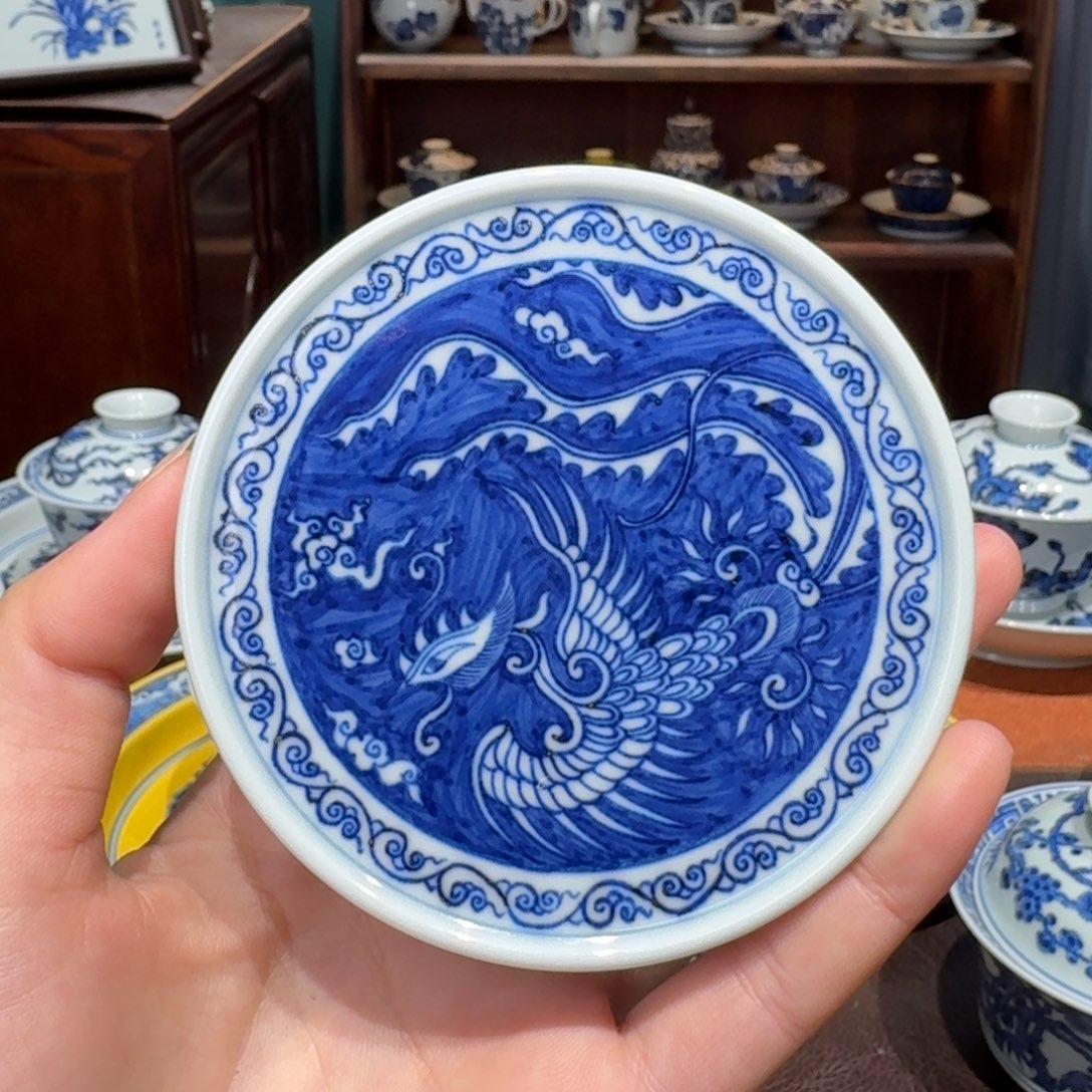 青花雯华堂手绘盖置