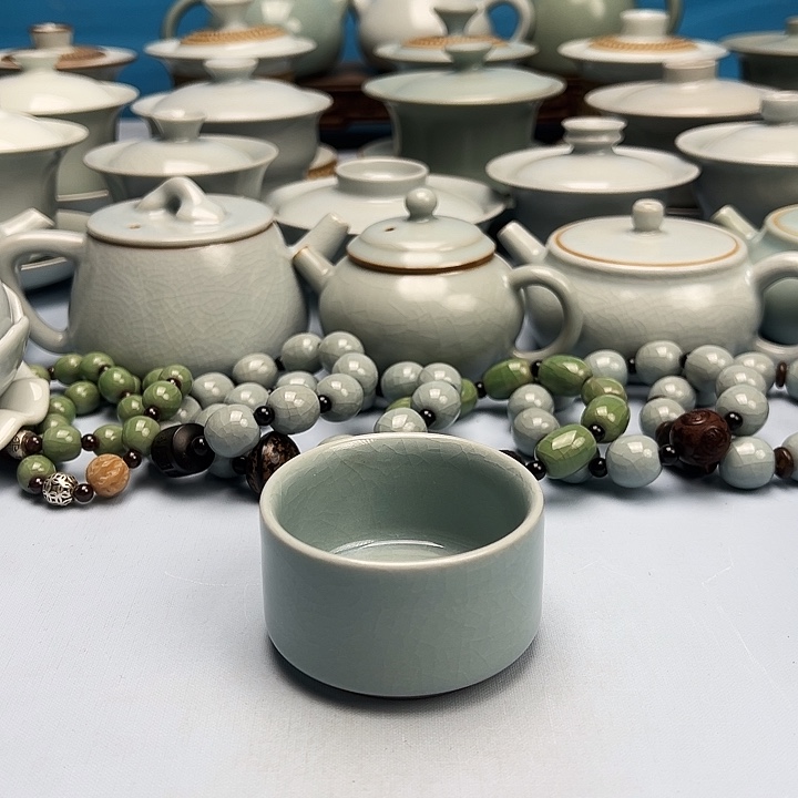 杯仿古天青微蓝釉扳指杯原矿原釉原产地