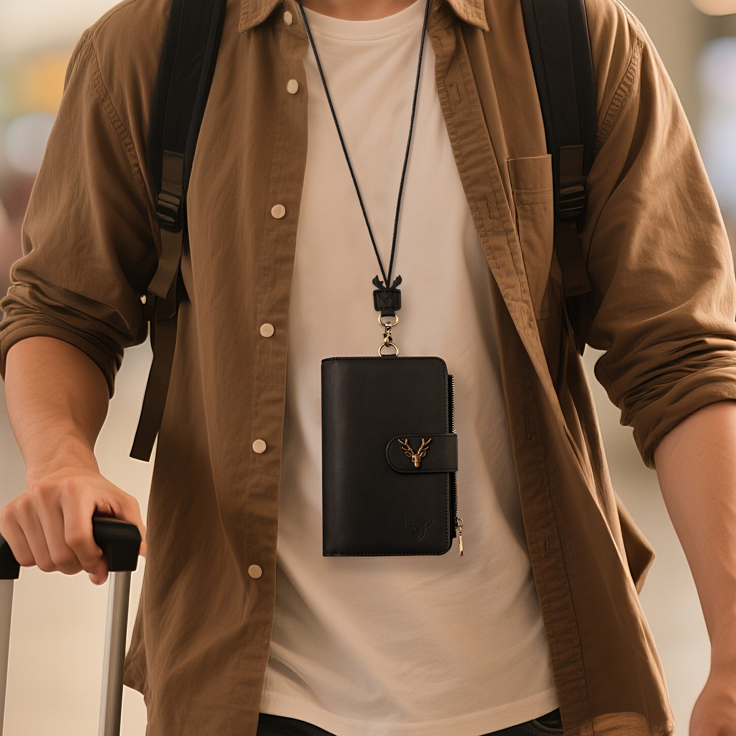 鹿师傅真皮头层牛皮手拿包护照包证件钱包秋上新多功能大容量包包