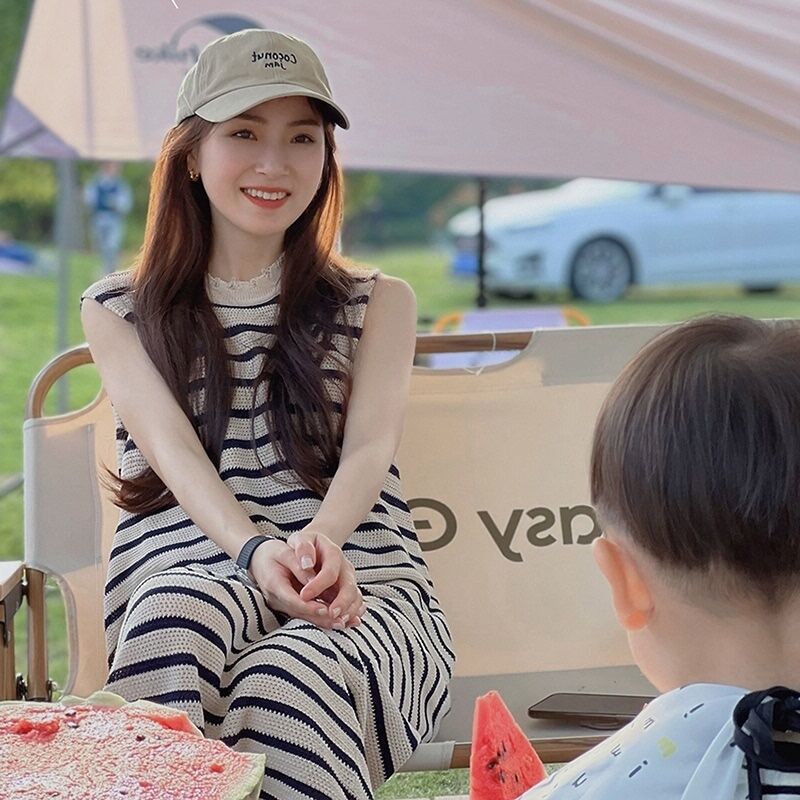 2644复古条纹无袖连衣裙女夏季小众设计感背心裙子法式高级感长裙