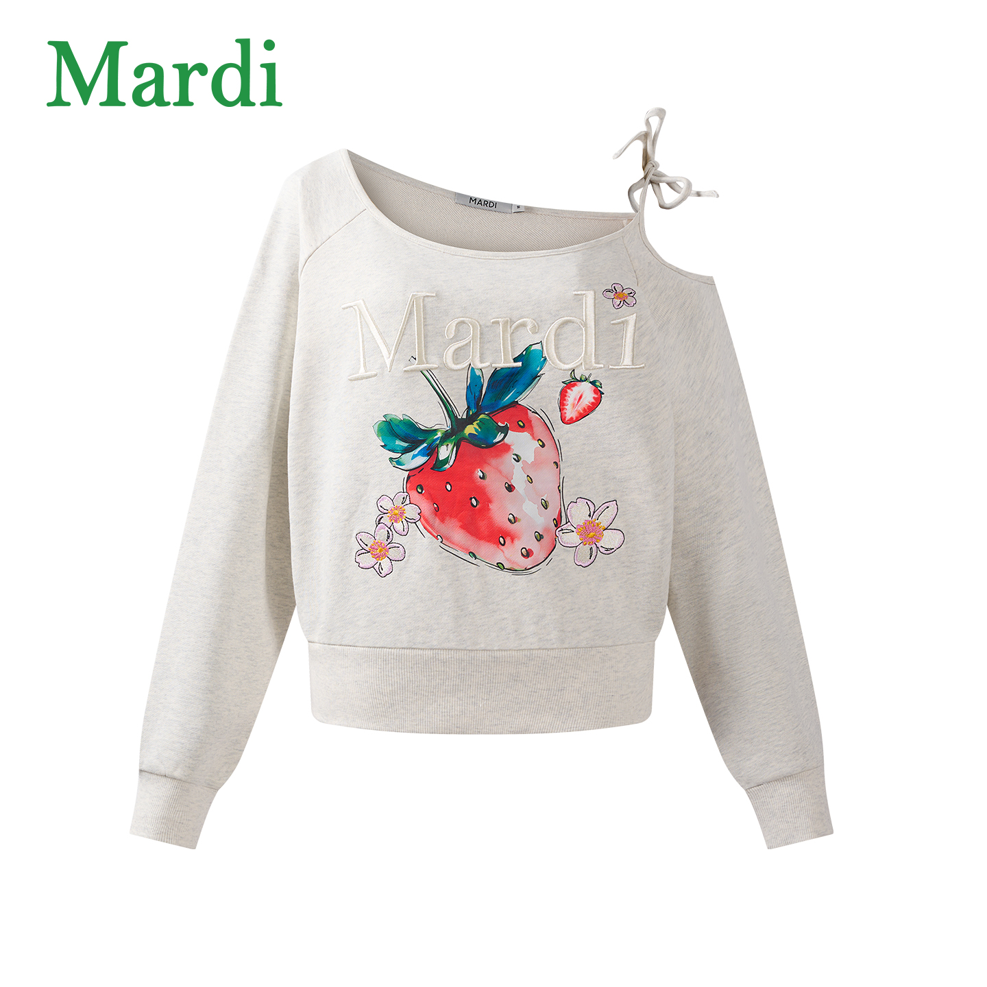 Mardi刺绣斜肩露肩长袖卫衣休闲卡通26春季新款女装MWY2612043