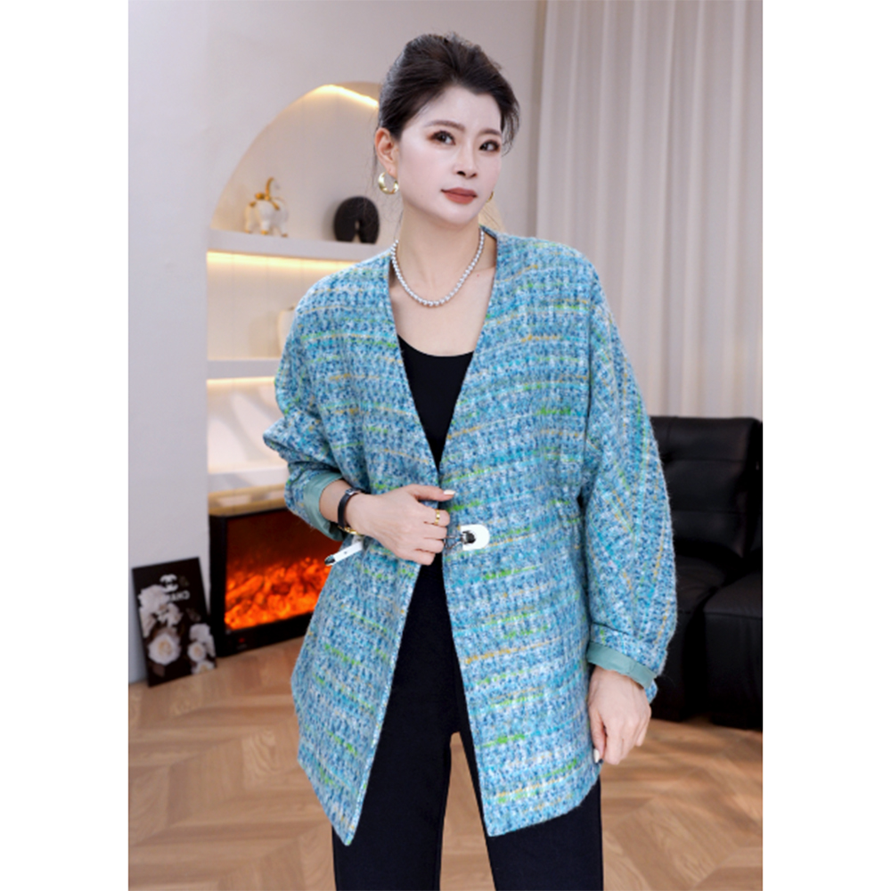 蓝色冬款韩系气质名媛清新小香风外套女百搭显瘦小众款设计上衣