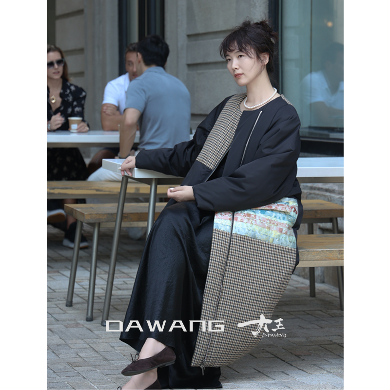 DAWANG |【岛屿】进口原单轻奢小圆领解构主义长款鹅绒服7708