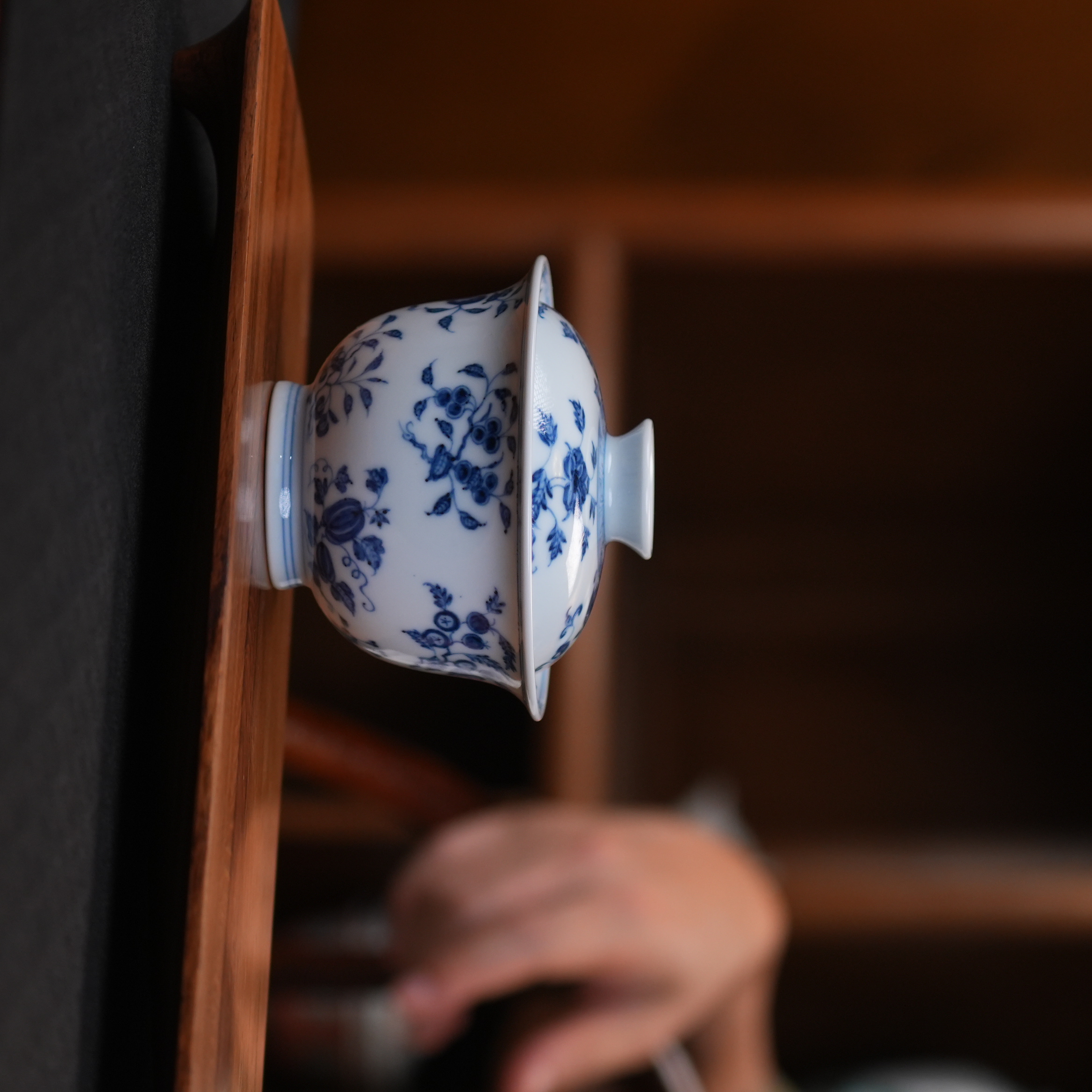 【元煦】复古陶瓷中式高档纯手工元煦青花十果二才盖碗