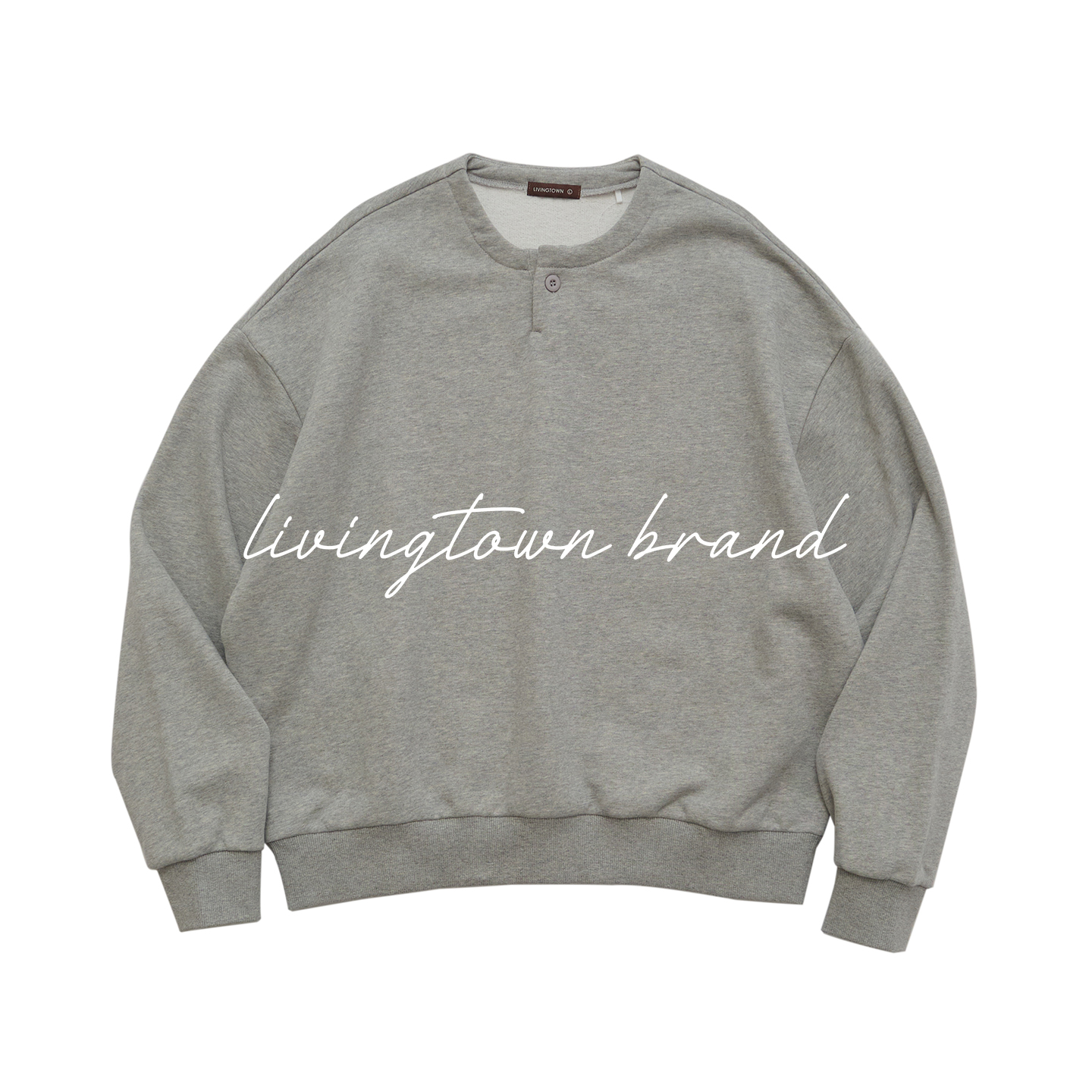 LIVINGTOWN简约休闲亨利领套头纽扣卫衣宽松纯色百搭保暖上衣长袖