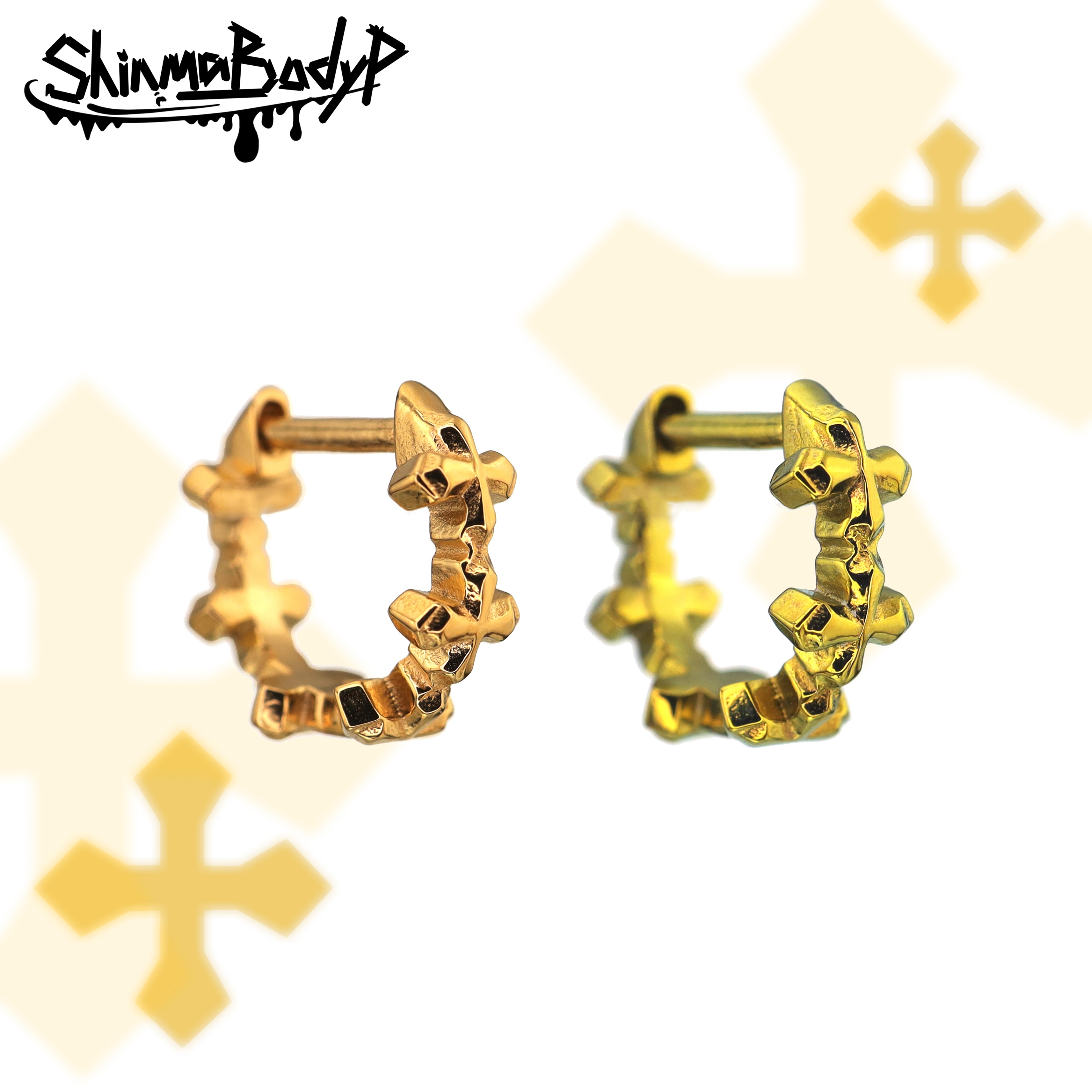 合金耳饰 ShinmaK金钛合金重工超精致十字架质感贵气亚比哥特耳环