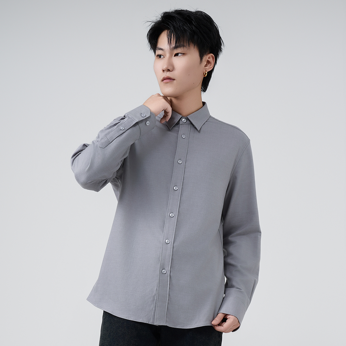23R+莱赛尔羊毛混纺高质感挺阔经典商务修身保暖衬衫  银灰色 