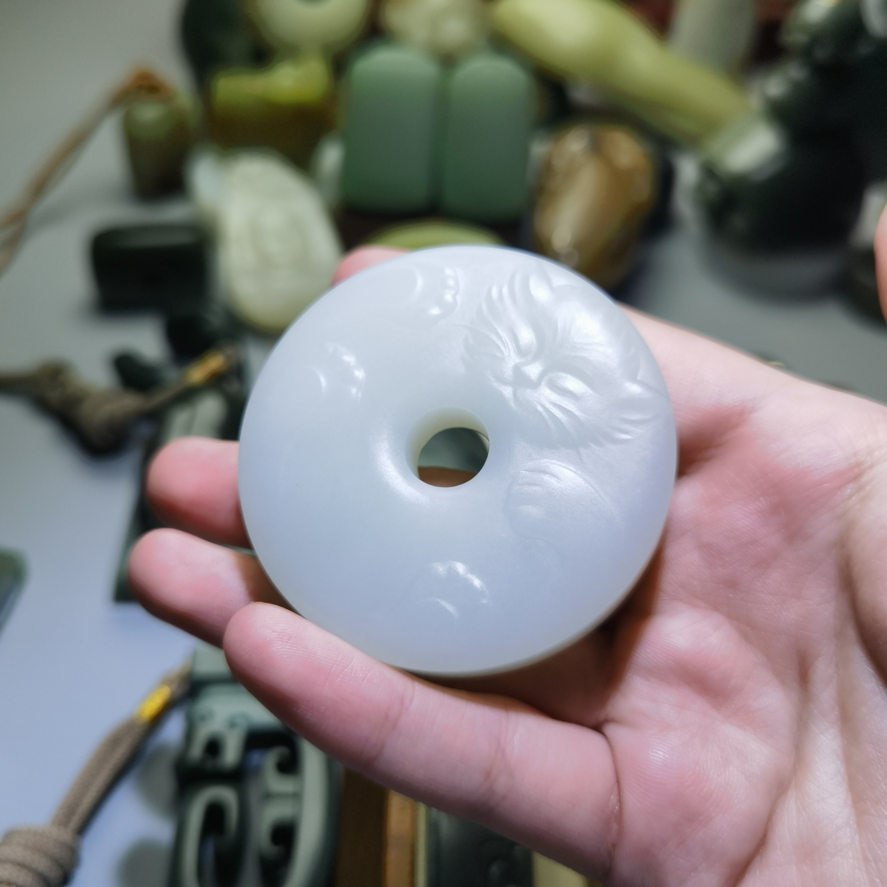 糖白镯心猫咪锦鲤手把件苏工手作