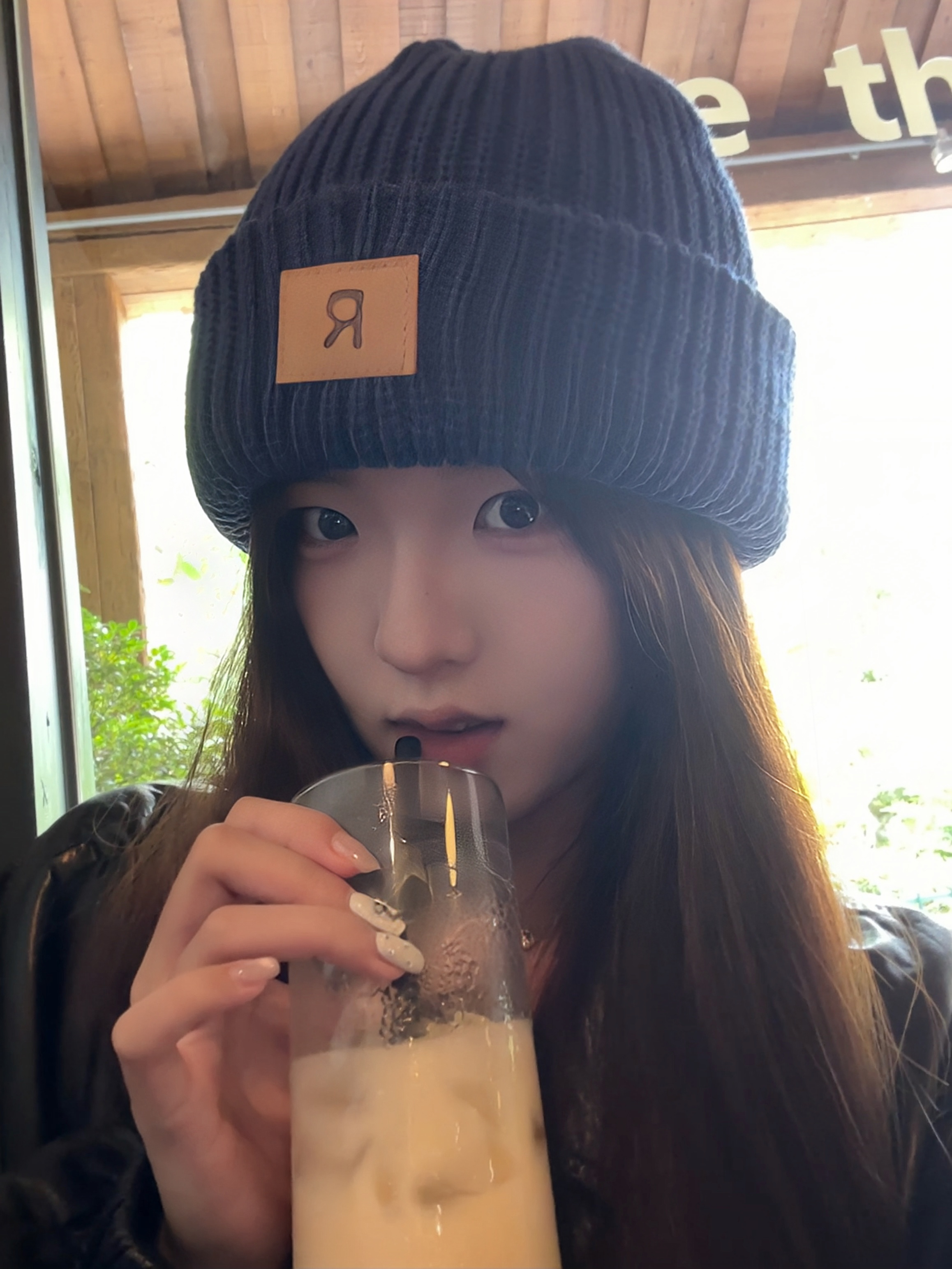 秋冬新款帽子R字母纯色翻边保暖防风针织帽女