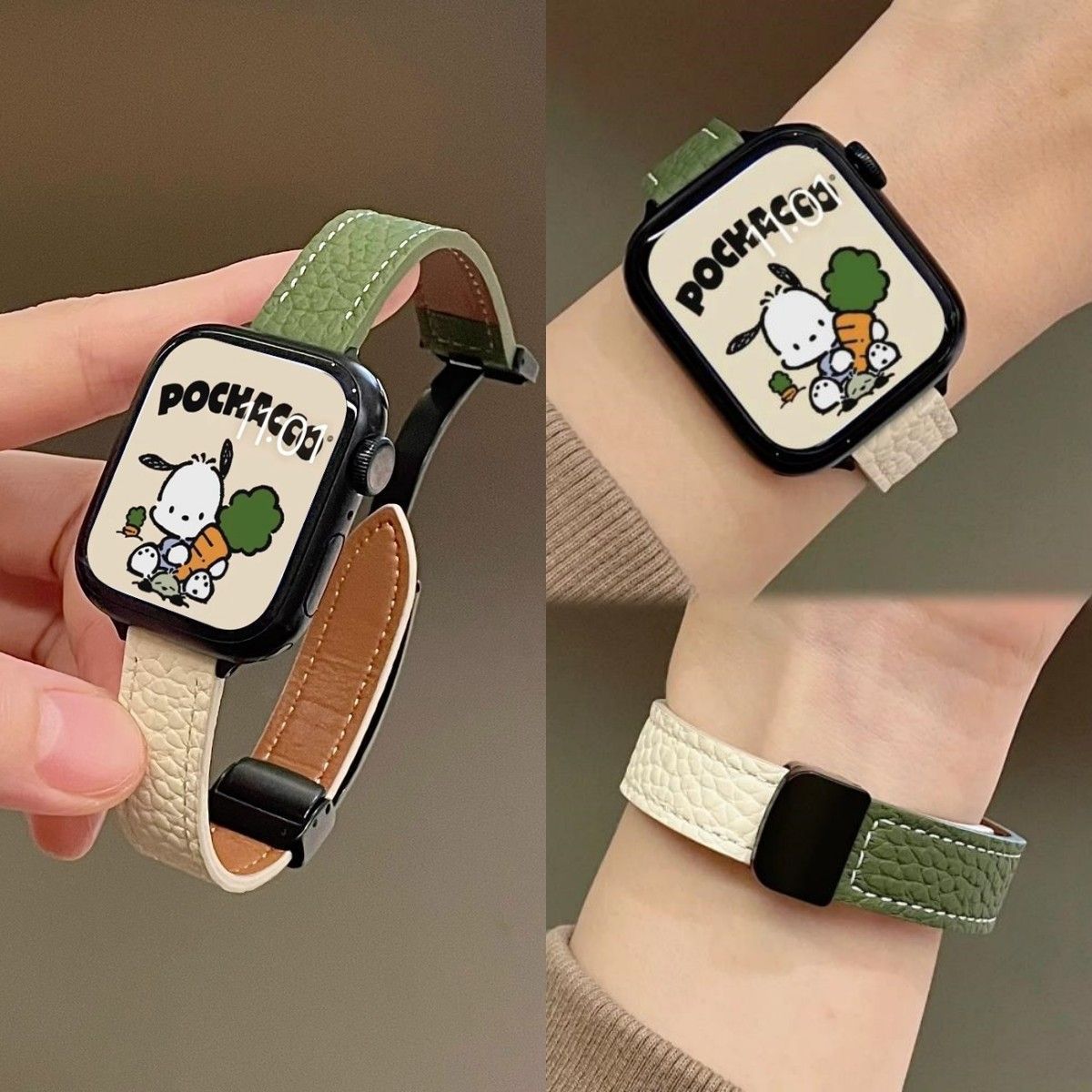 ins适用ApplewatchS10表带苹果手表带9代87654细款真皮磁吸扣男女