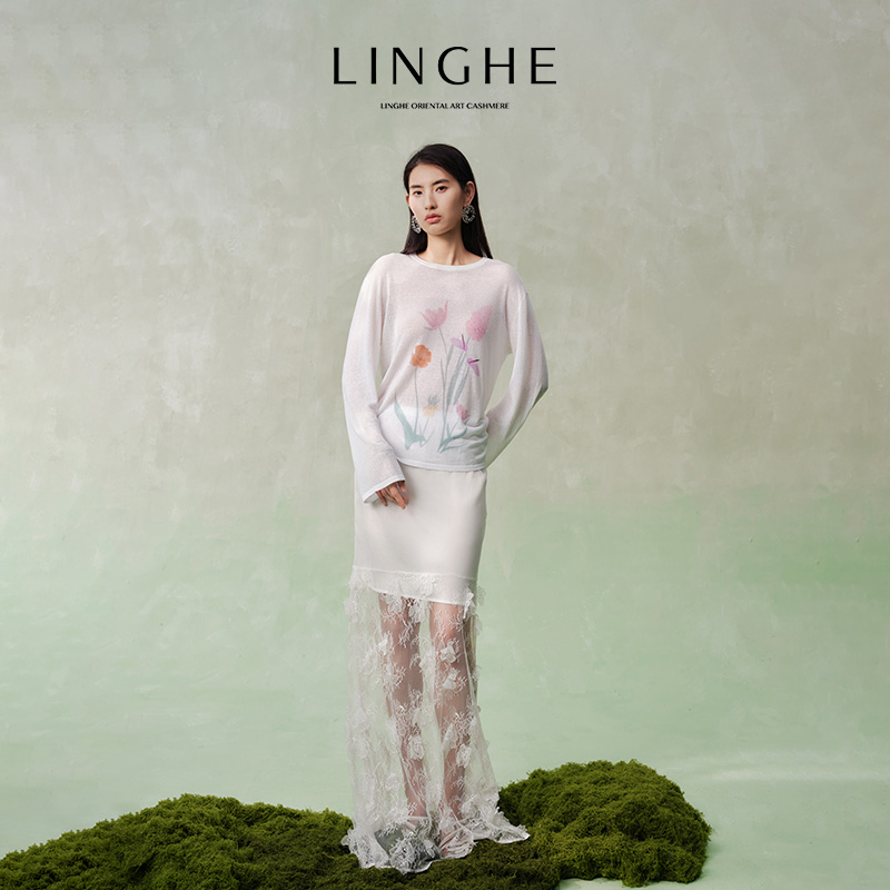 翎禾LINGHE-「生如夏花」氧气感轻薄温柔印花遮肉显瘦上衣