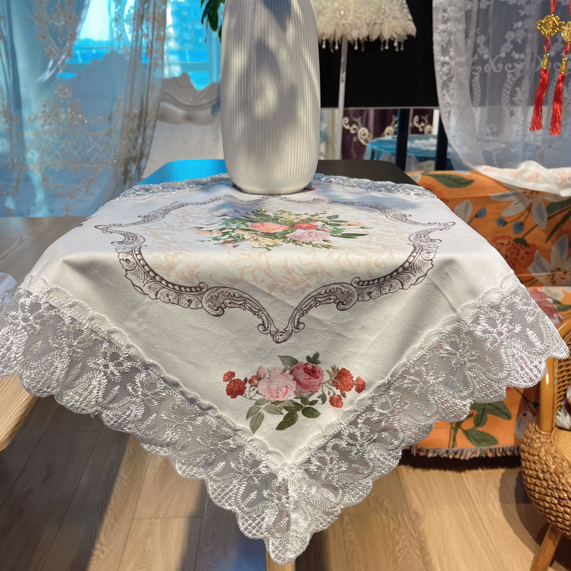 DY249-1麂皮绒（60*60cm）麂皮绒为底古镇玫瑰盖巾