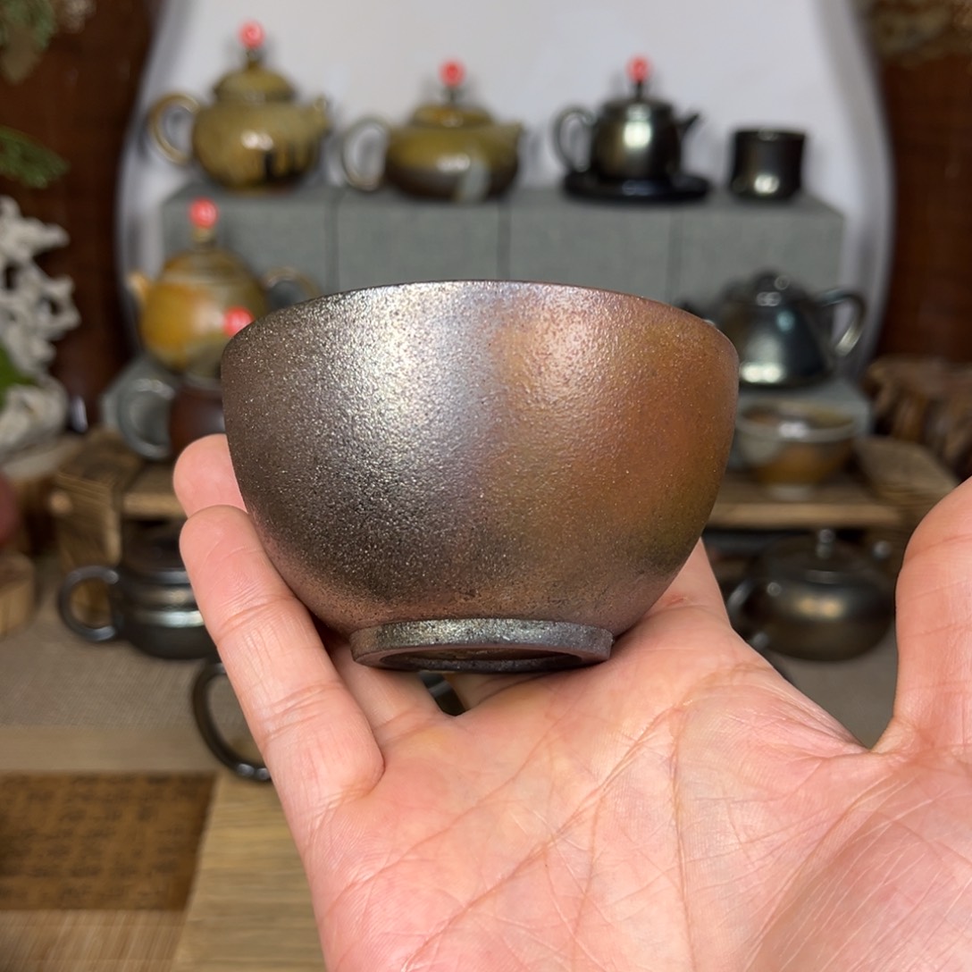 壶建水紫陶铁红彩主人杯120c c