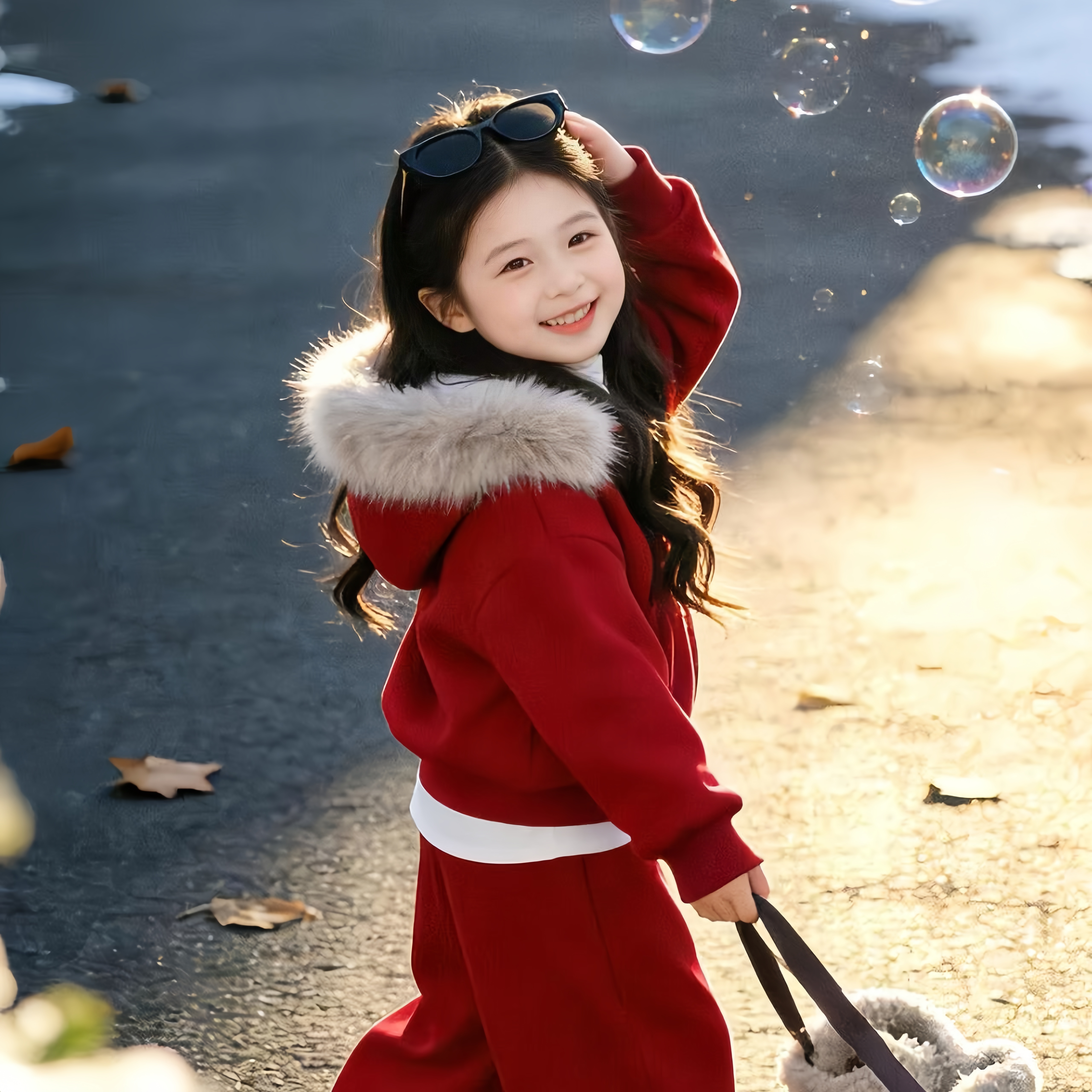 本命年12岁女孩衣服冬装2026新款儿童加绒卫衣套装女童红色过年服