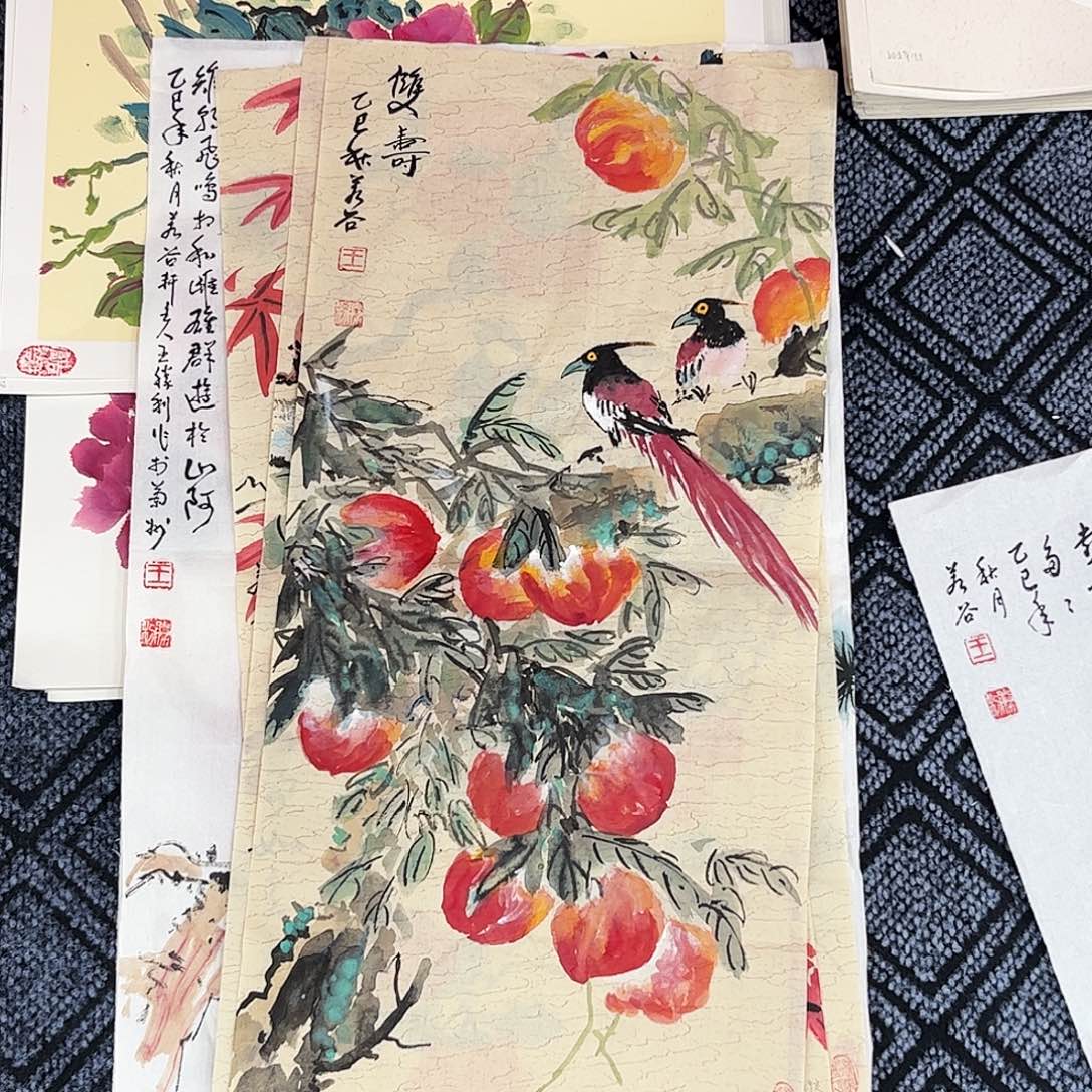 国画若谷老师四尺四开花鸟奇