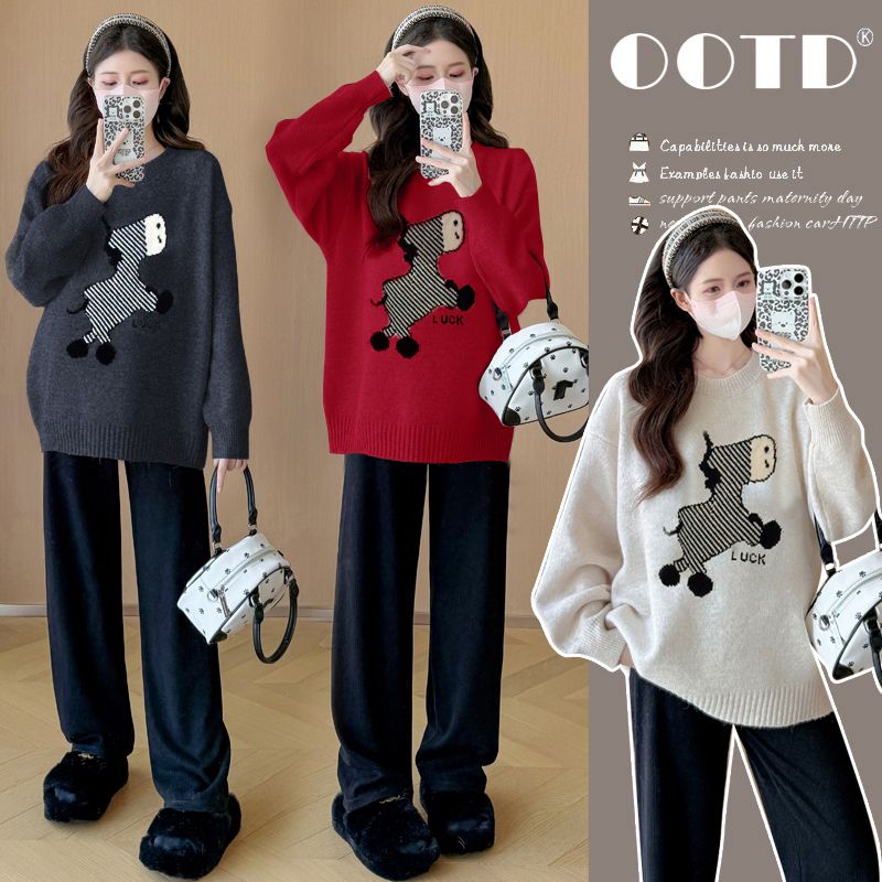 孕妇装秋冬装2025新款秋冬外穿卡通长袖宽松休闲百搭上衣孕妇毛衣