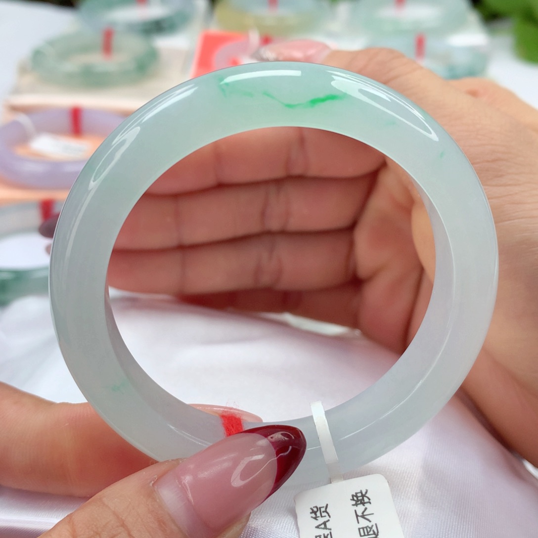 翡翠手镯未镶嵌52.8冰晴蓝 金丝绿 小柒推荐