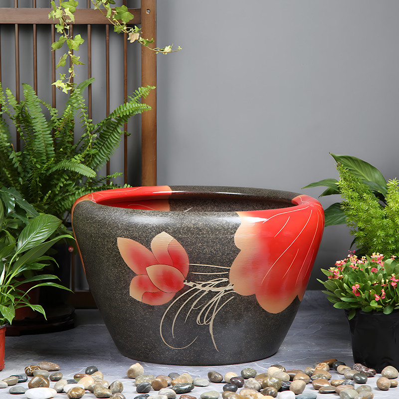 庭院大缸荷花缸落地水缸阳台园艺盆观背古法金鱼缸公司大厅聚宝盆