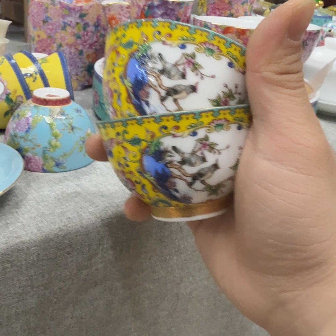 4个黄色喜鹊杯开窗工