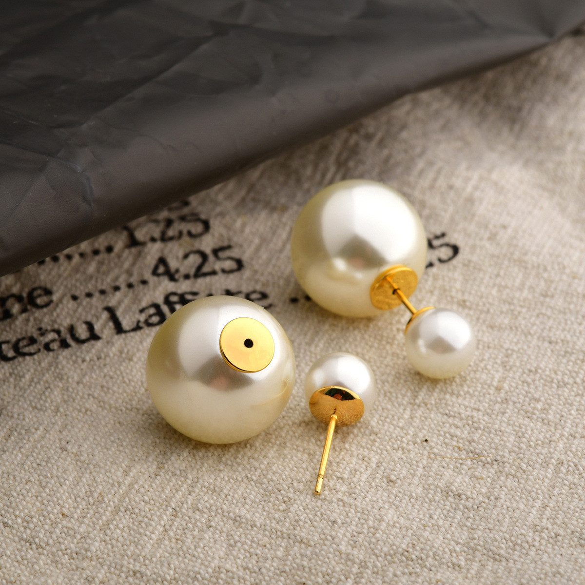 非金属仿珍珠耳饰 小众法式双面大小珍珠耳钉轻奢高级感