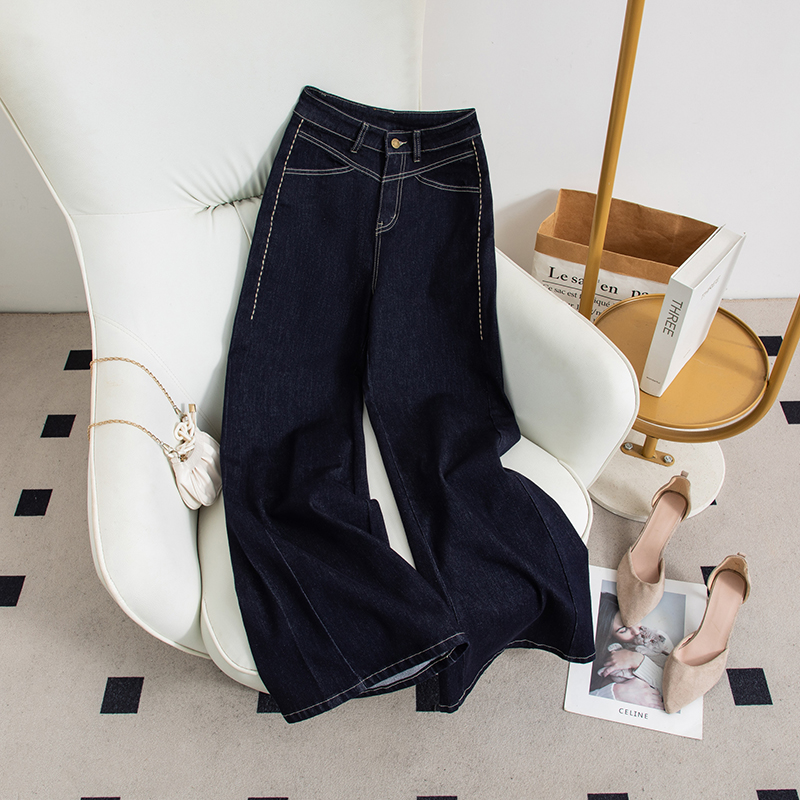 单裤/加绒高腰阔腿微喇牛仔裤女秋季弹力2025休闲百搭显瘦裤9861