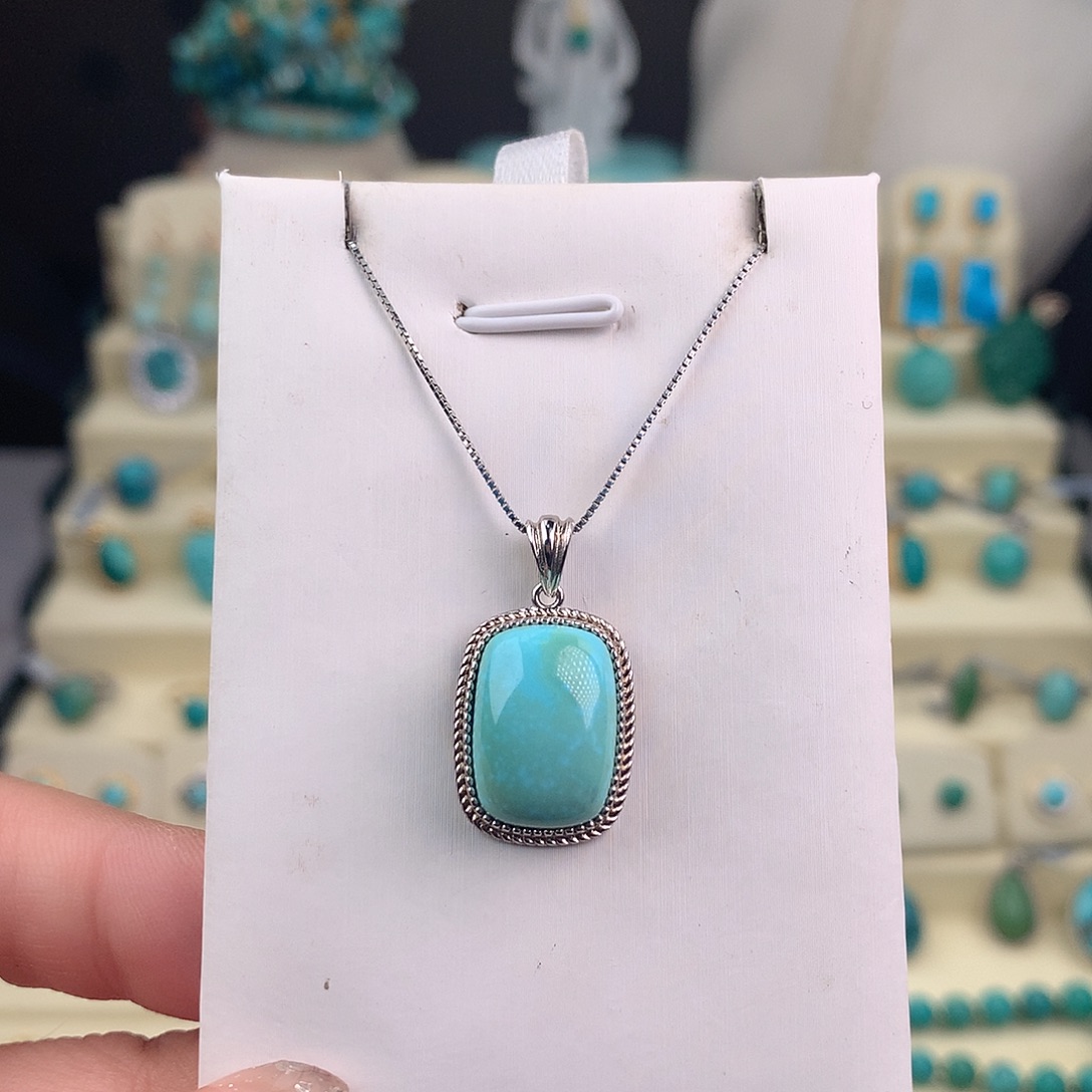 绿松石银S925镶嵌吊坠(不含链)