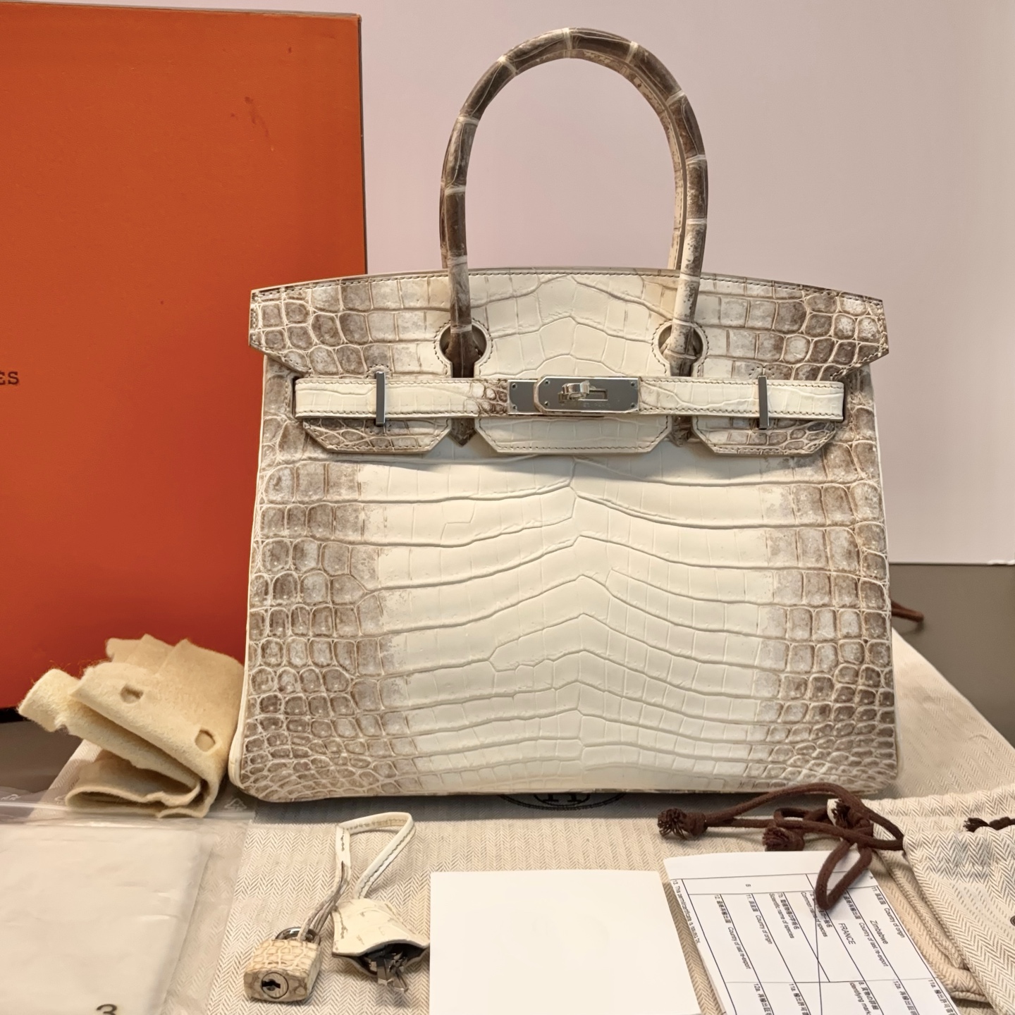 99新 Hermes/爱马仕 喜马拉雅鳄鱼皮Birkin30手提包 61889