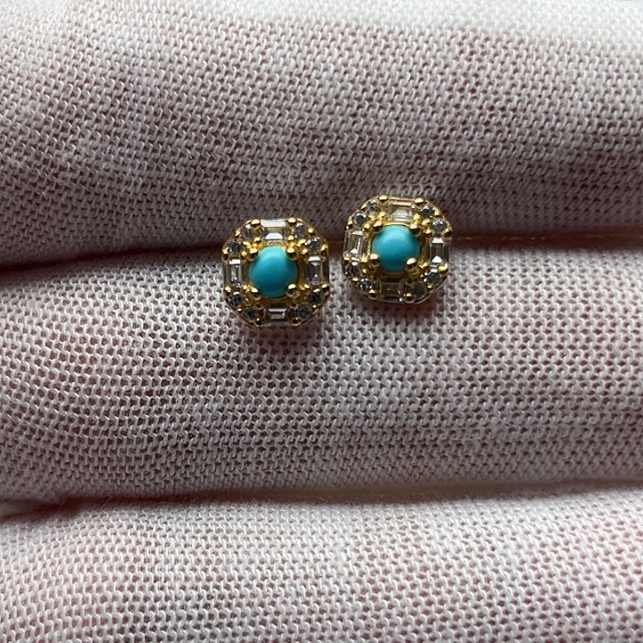 银S925镶嵌绿松石云盖蓝耳钉