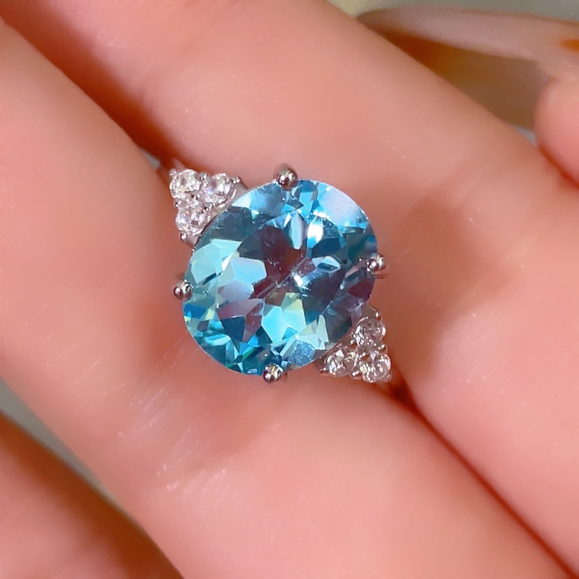 MOZYCTP439天然托帕石戒指-主石约5克拉S925银镶嵌瑞士蓝时尚百搭